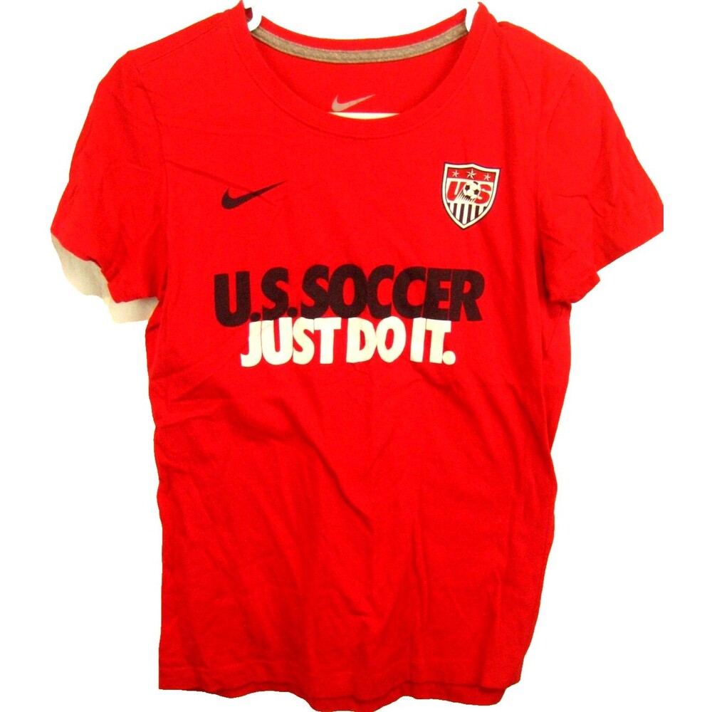 Womens Nike Slim Fit Red Cotton SS Soccer T-Shirt sz Med